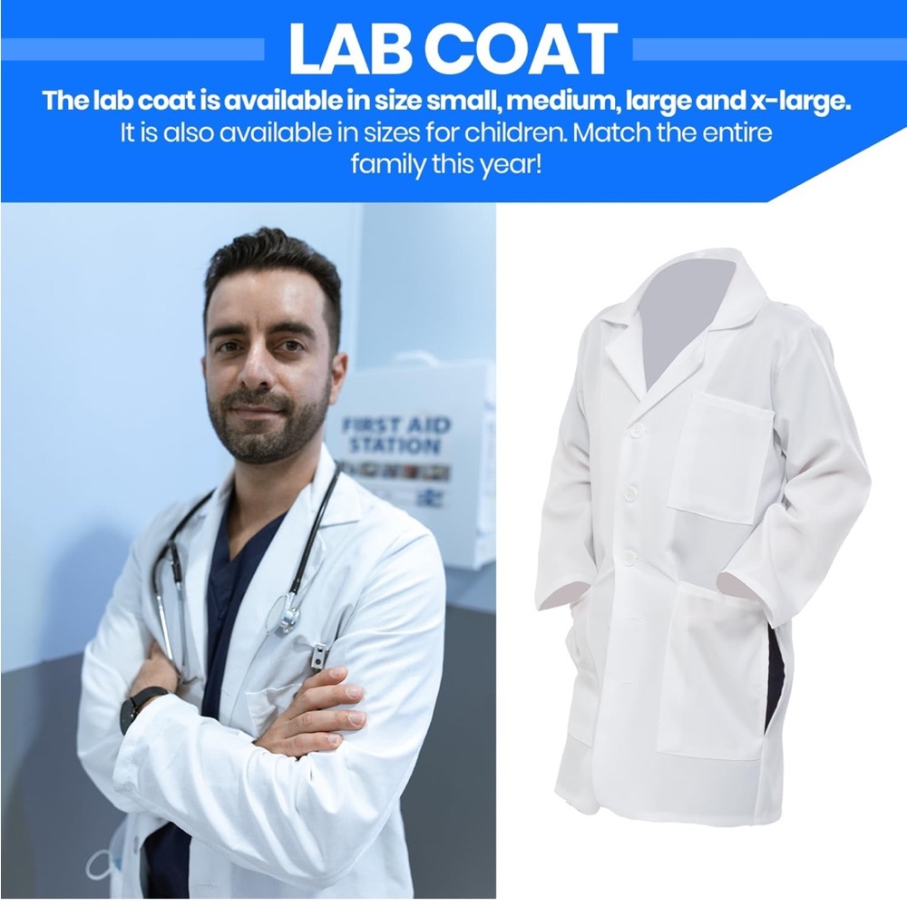 Dress Up Lab Coat - Doctor Adult Lab Coat Costume - Unisex Lightweight Lab Coats - Picture 5 of 9